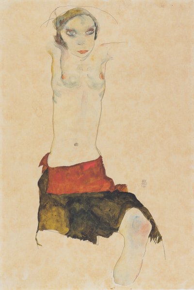 Ragazza seduta mezza nuda da Egon Schiele